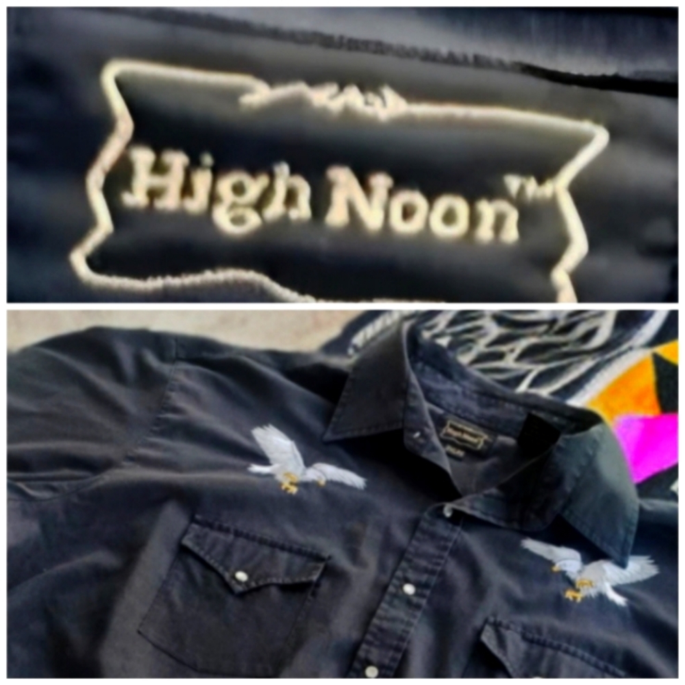 High Noon Western Shirt (2XL) Short Sleeve Pearl Snaps Silver Eagle Cowboy